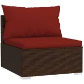 vidaXL Tuinmiddenbank met kussens poly rattan bruin