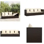 vidaXL Loungebed met kussens poly rattan bruin