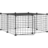 vidaXL Huisdierenkooi met deur 12 panelen 70x70x35 cm staal zwart