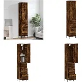 vidaXL Hoge kast 34,5x34x180 cm bewerkt hout gerookt eikenkleurig