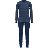 Odlo Set Active Warm Kids Kinder Thermoset Estate Blue - Grey Melange - Stripes 80
