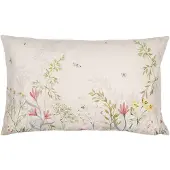 Clayre & Eef Kussenhoes 30x50 cm Beige Groen Polyester Bloemen Sierkussenhoes Beige Sierkussenhoes