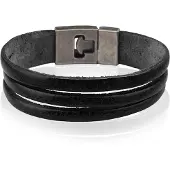 LGT JWLS Zwarte Leren Armband met Metalen T-sluiting