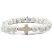 Memphis Kralen Armband met Natuursteen Kruis - Wit