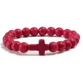 Memphis Kralen Armband met Natuursteen Kruis - Rood