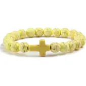 Memphis Kralen Armband met Natuursteen Kruis - Geel