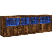 vidaXL Dressoir met LED-verlichting, gerookt eikenhout, 202x37x67 cm