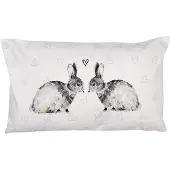 Clayre & Eef Kussenhoes 30x50 cm Wit Polyester Konijnen Sierkussenhoes Wit Sierkussenhoes