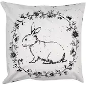 Clayre & Eef Kussenhoes 45x45 cm Wit Zwart Polyester Konijn Sierkussenhoes Wit Sierkussenhoes