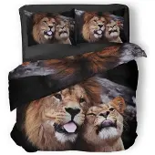 Eleganzzz Dekbedovertrek Micropercal Wild Lion - black 200x200/220cm