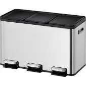 EKO pedaalemmer Essential Recycler, 3 x 10 liter, roestvrij staal, vingerafdrukbestendig, stay-open functie, B 595 x D 321 x H 371 mm, zilver/zwart