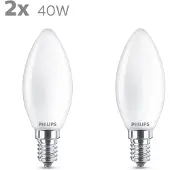 Philips lamp - Kaarslamp met E14 fitting - Warmwit licht: 2700K - 40W - Mat glas - 2-pack
