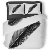 Eleganzzz Dekbedovertrek Micropercal Minimalistic Feather - white 240x200/220cm