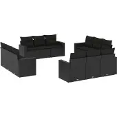vidaXL 12-delige Loungeset met kussens poly rattan zwart
