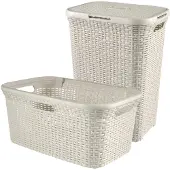 Curver Style Wasmand met Deksel 60L + Wasmand 45L - Wit