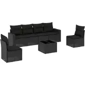 vidaXL 7-delige Loungeset met kussens poly rattan zwart