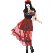 Vegaoo - Dia de los Muertos outfit met rode sluier voor vrouwen
