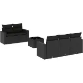 vidaXL 6-delige Loungeset met kussens poly rattan zwart
