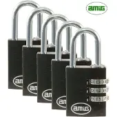 AMIG Hangslot met Cijferslot - Set 5 Stuks - 3 Cijferig - Locker Slot - Beveiliging voor Onderweg - Zwart