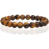 Memphis Natuursteen Armband met 8mm Kralen - Matte Tiger Eye