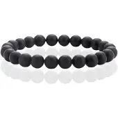Memphis Natuursteen Armband met 8mm Kralen - Matte Onyx