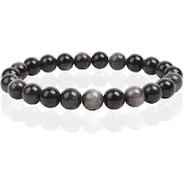 Memphis Natuursteen Armband met 8mm Kralen - Silver Obsidian