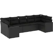 vidaXL 7-delige Loungeset met kussens poly rattan zwart