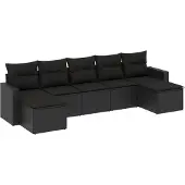 vidaXL 7-delige Loungeset met kussens poly rattan zwart