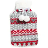 COSY&TRENDY Warmwaterkruik 2l Hoes Rood-grijs 20x34