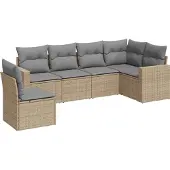 vidaXL 6-delige Loungeset met kussens poly rattan beige