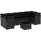 vidaXL 8-delige Loungeset met kussens poly rattan zwart