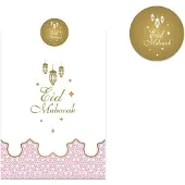 Zin El Afrah Eid Mubarak - Papieren partybags + stickervel roze 6 st.