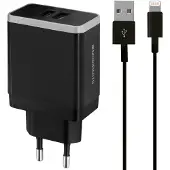Mobiparts Thuislader Dual USB 2.4A Lightning Zwart