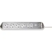 Brennenstuhl brennenstuhlestilo hoekaansluitdoosstrook met USB laadfunctie 6-weg 4x beschermende contactdozen & 2x Euro zilver/wit