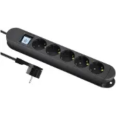 MaxTrack Stekkerdoos met 5 contacten, schakelaar en magneetbevestiging / zwart - 2 meter