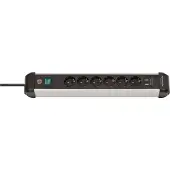 Brennenstuhl Premium Alu-Line stekkerdoos met 6 stopcontacten en USB-schakelaar zwart/lichtgrijs (3 meter)