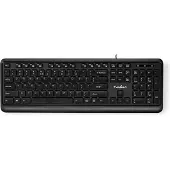 Nedis KBMU200BKUS, Volledige grootte (100%), Bekabeld, USB, Membraan toetsen, QWERTY-indeling, Zwart