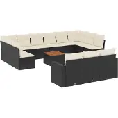 vidaXL 14-delige Loungeset met kussens poly rattan zwart