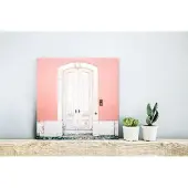 MuchoWow Wanddecoratie Metaal - Aluminium Schilderij Industrieel - Hout - Deur - Roze - Wit - 20x20 cm - Dibond - Foto op aluminium - Industriële muurdecoratie - Voor de woonkamer/slaapkamer