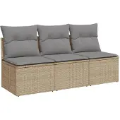 vidaXL Tuinbank 3-zits met kussens poly rattan beige