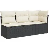 vidaXL Tuinbank met kussens, 3-zits, zwart, polyrotan