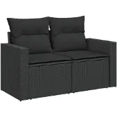 vidaXL - Tuinbank - 2-zits - met - kussens - poly - rattan - zwart