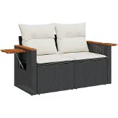 vidaXL Tuinbank 2-zits met kussens poly rattan zwart
