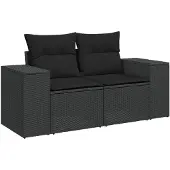 vidaXL Tuinbank met kussens 2-zits zwart poly rattan