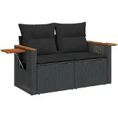vidaXL Tuinbank 2-zits met kussens poly rattan zwart
