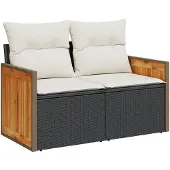 vidaXL Tuinbank 2-zits met kussens poly rattan zwart