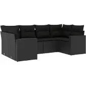 vidaXL 6-delige Loungeset met kussens poly rattan zwart