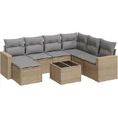 vidaXL 8-delige Loungeset met kussens poly rattan beige