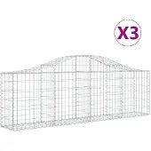vidaXL Gabionen met boogvorm, 3 stuks, 200x30x60/80 cm, verzinkt staal
