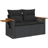 vidaXL - Tuinbank - 2-zits - met - kussens - poly - rattan - zwart
